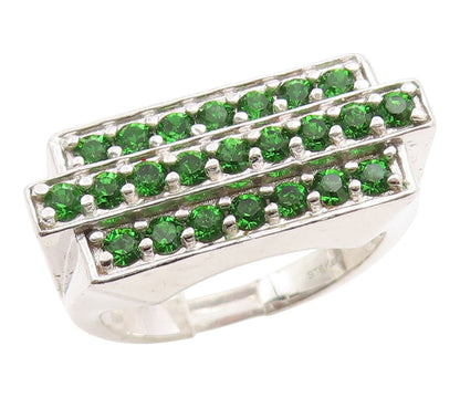 925 Sterling Silver Vintage Ring KARIS Emerald Rectangular Band  Sz 13  RG35379