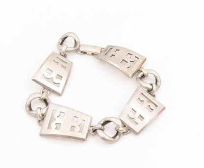 925 Sterling Silver Vintage Bracelet Modernist Cutout Pattern Link  BT11662