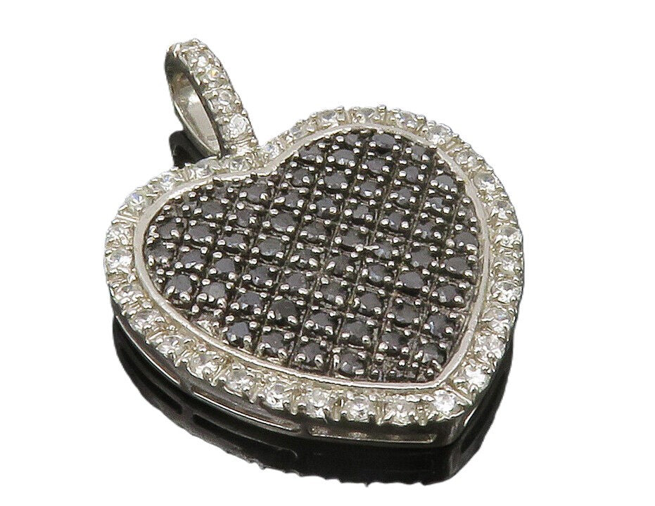 925 Sterling Silver  Vintage Black Hematite & Topaz Love Heart Pendant  PT9901