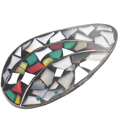 ISRAEL 925 Sterling Silver  Vintage Mother Of Pearl Mosaic Brooch Pin  BP7057
