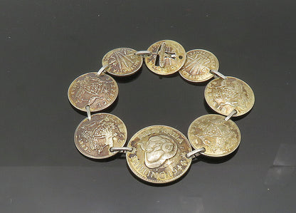 925 Sterling Silver  Vintage Australian Shilling Coin Chain Bracelet  BT8245