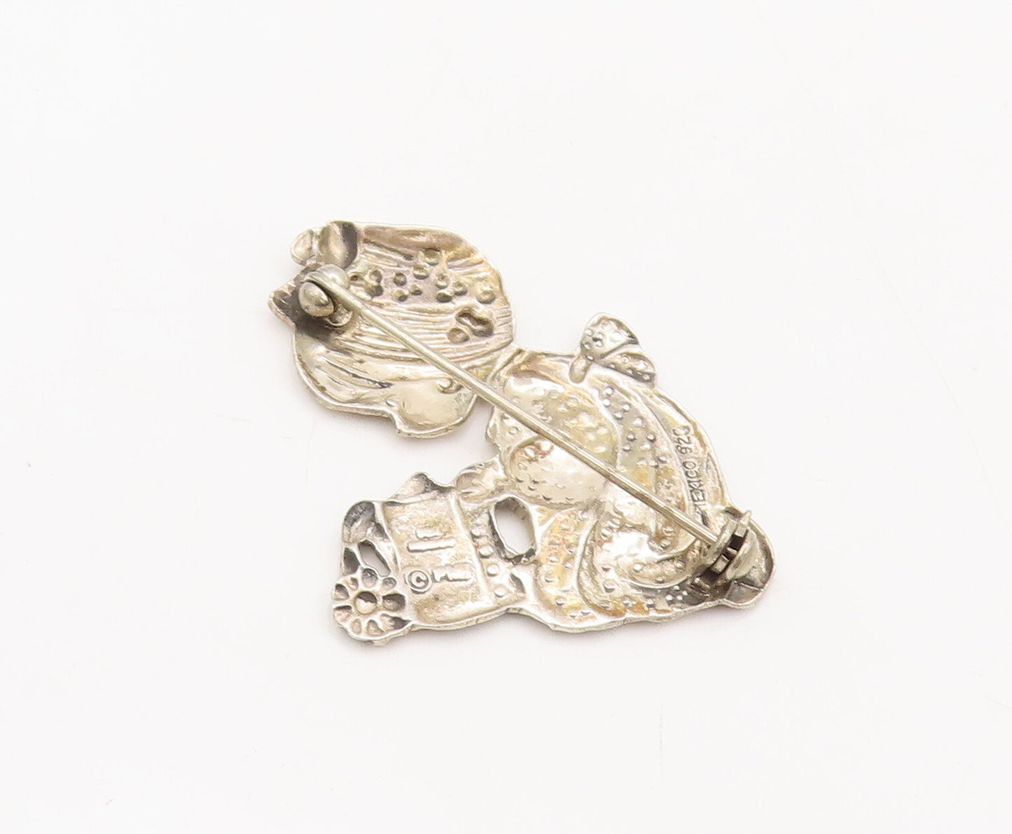 925 Sterling Silver Vintage Brooch Pin Carved Small Girl Watering Plant  BP10553