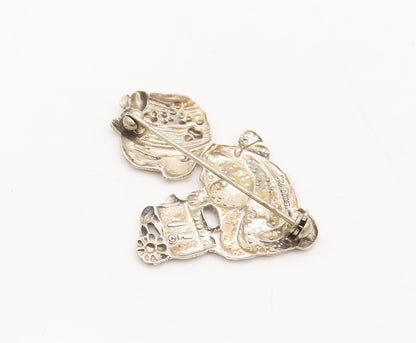 925 Sterling Silver Vintage Brooch Pin Carved Small Girl Watering Plant  BP10553