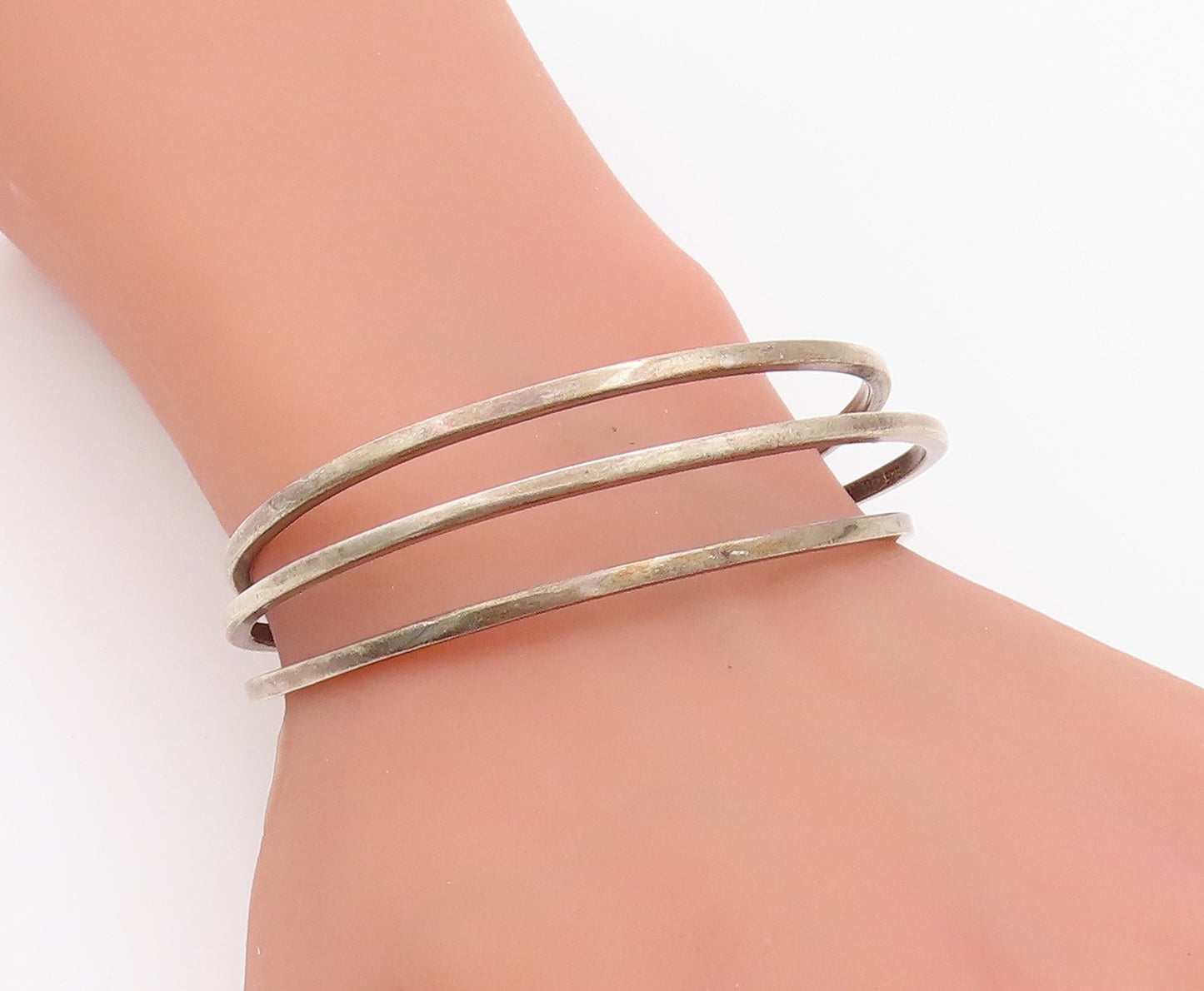 925 Sterling Silver Vintage Bracelet MEXICO Minimalist Triple Layered  BT11361