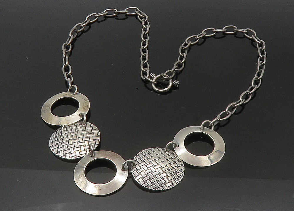 925 Sterling Silver  Vintage Dark Tone Woven Design Chain Necklace  NE3663
