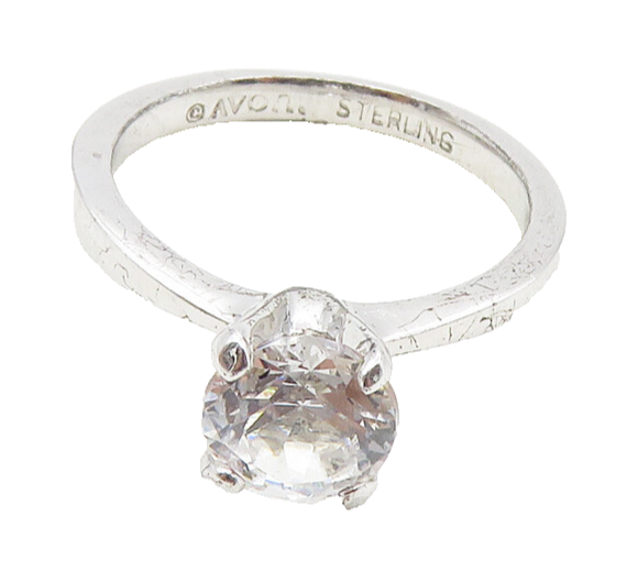 AVON 925 Sterling Silver  Prong Set Topaz Shiny Solitaire Ring Sz 5  RG10009