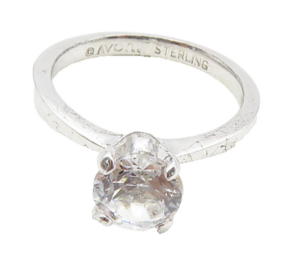AVON 925 Sterling Silver  Prong Set Topaz Shiny Solitaire Ring Sz 5  RG10009