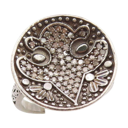 925 Sterling Silver Vintage Ring Real Diamonds Floral Lily Band  Sz 7.5  RG34234