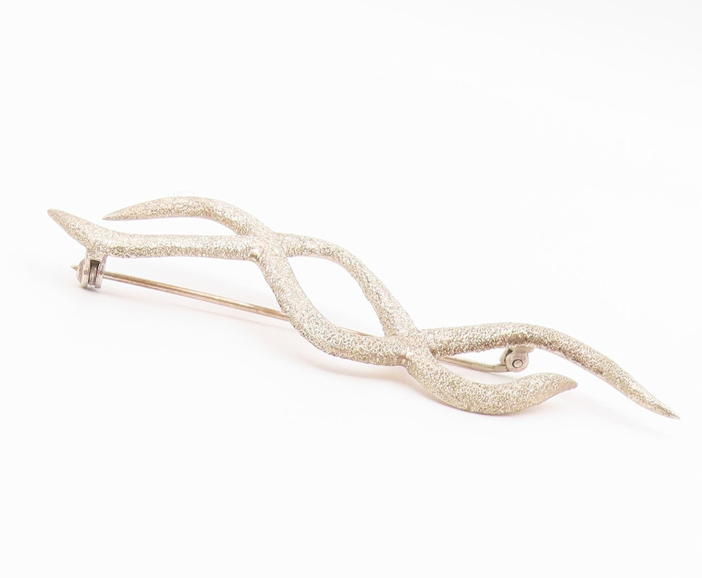 925 Sterling Silver  Vintage Textured Wavy Crisscross Brooch Pin  BP9636