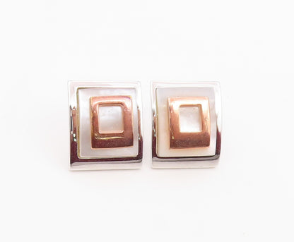 925 Sterling Silver Vintage Earrings Mother Of Pearl Geometric Stud  EG14211