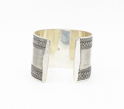 925 Sterling Silver  Vintage Shiny Braided Wheat Wide Cuff Bracelet  BT6448