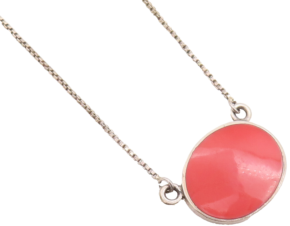 925 Sterling Silver Vintage Necklace Minimalist Oval Carnelian Inlay  NE4286