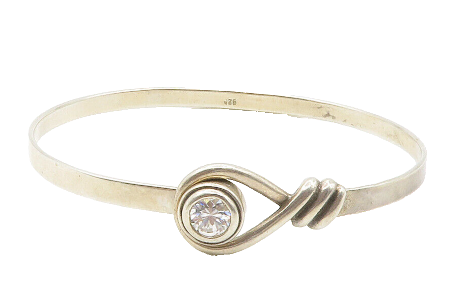 925 Sterling Silver  Vintage Cubic Zirconia Loop Detail Cuff Bracelet  BT5689