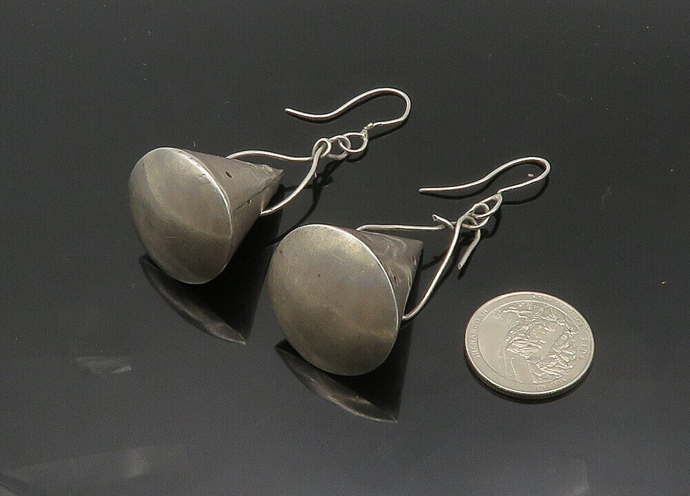 925 Sterling Silver  Vintage Dotted Cone Shape Heavy Drop Earrings  EG10227