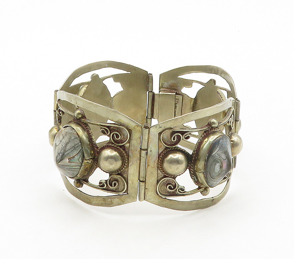 MEXICO 925 Sterling Silver  Vintage Abalone Shell Swirl Chain Bracelet  BT6149