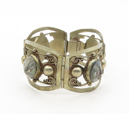 MEXICO 925 Sterling Silver  Vintage Abalone Shell Swirl Chain Bracelet  BT6149