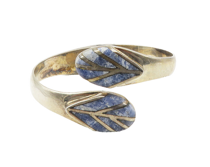 MEXICO 925 Silver  Vintage Inlaid Sodalite Smooth Bypass Cuff Bracelet  BT4179