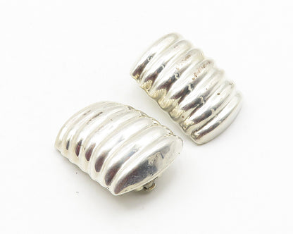MEXICO 925 Silver   Vintage Shiny Hollow Fluted Non Pierce Earrings  EG5742