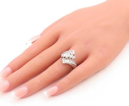 925 Sterling Silver Vintage Ring Modernist CZ Inlay Floral Design  Sz 6  RG31882