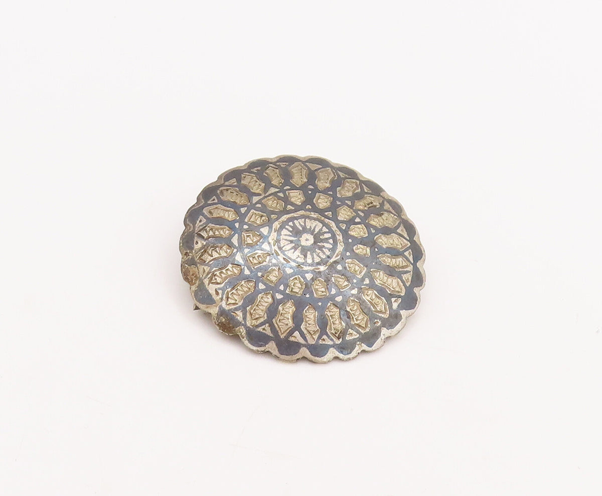 925 Sterling Silver Vintage Brooch Pin Circular Etched Symmetric Pattern BP11083