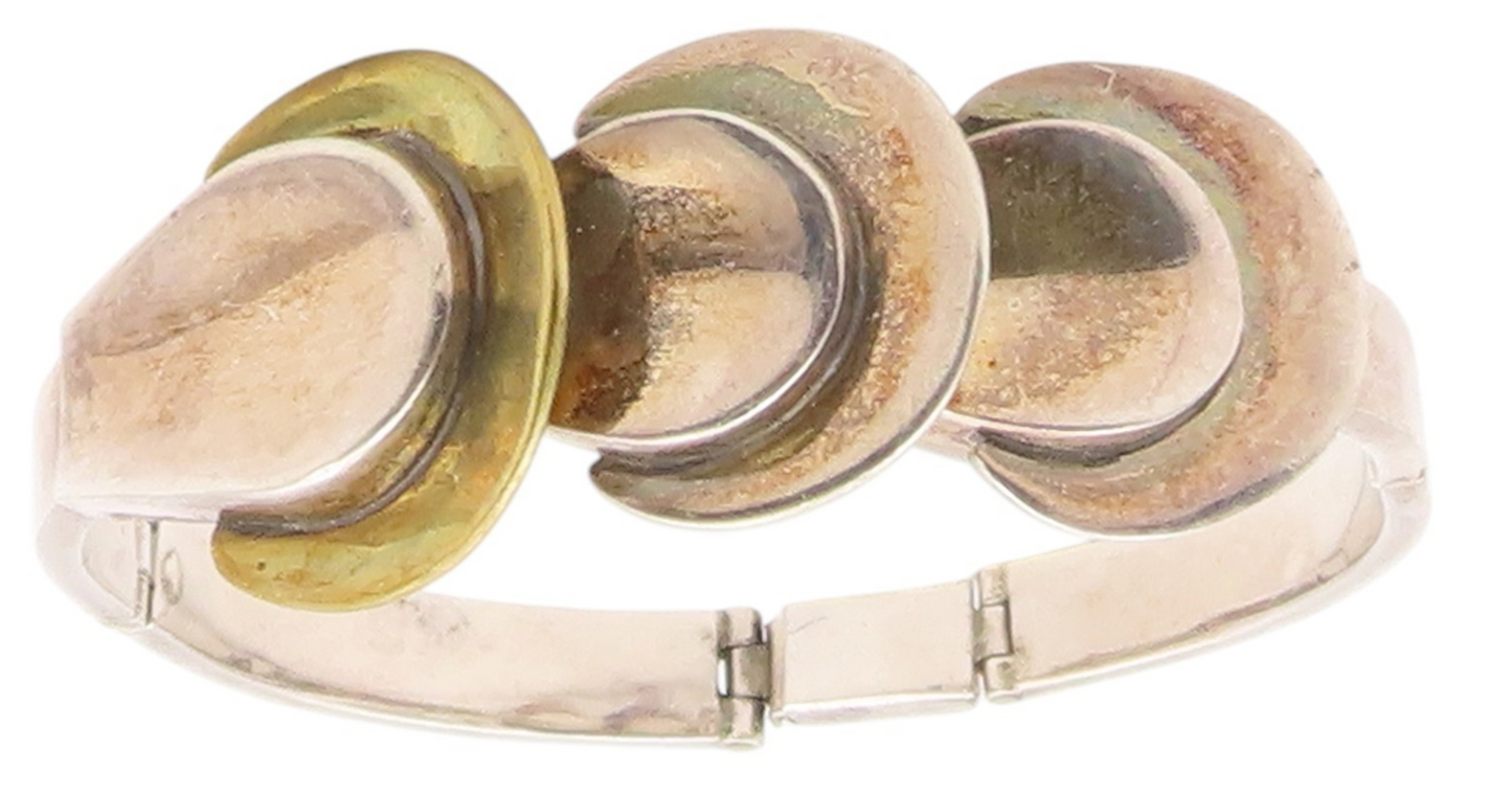 MEXICO 925 Silver  Vintage Two Tone Graduated Half Circle Link Bracelet BT9461