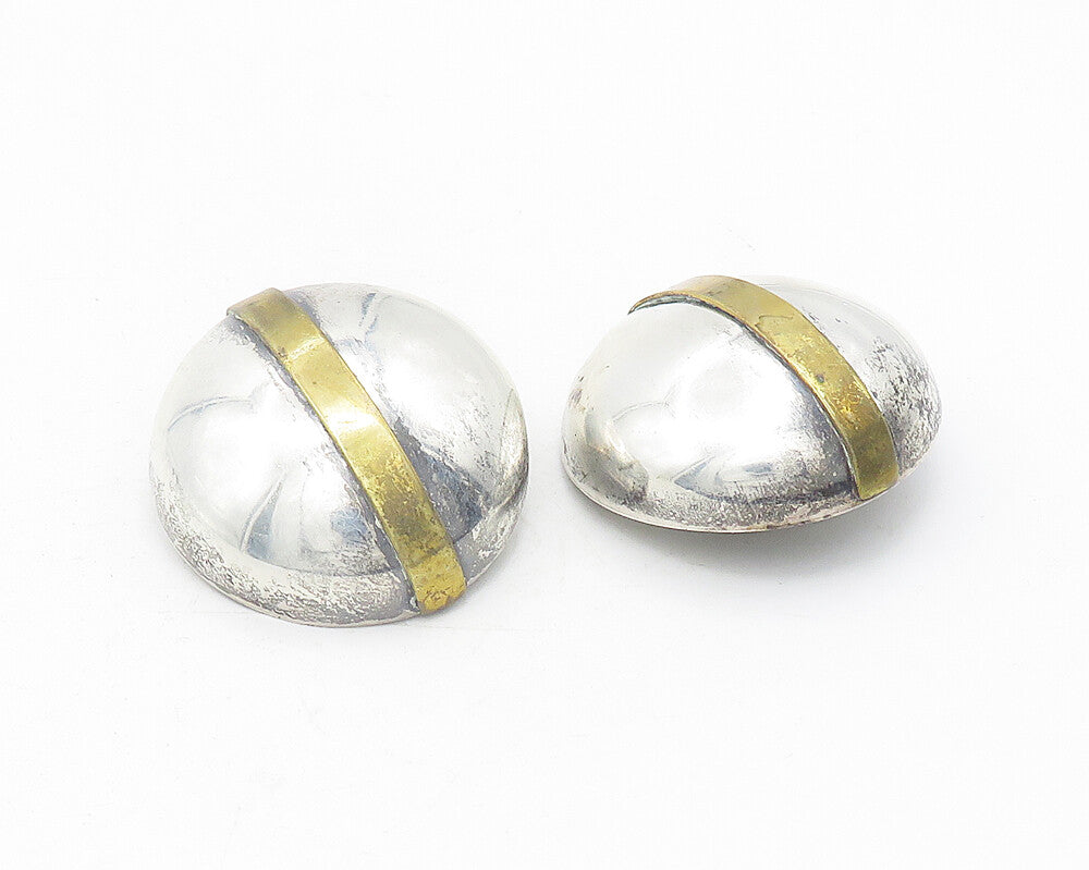 MEXICO 925 Sterling Silver  Vintage Two Tone Round Non Pierce Earrings  EG6170