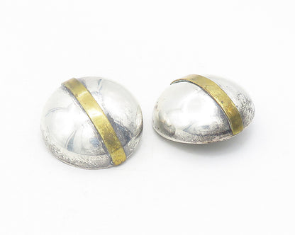 MEXICO 925 Sterling Silver  Vintage Two Tone Round Non Pierce Earrings  EG6170