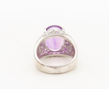 925 Sterling Silver Vintage Ring Oval Amethyst & Topaz Beaded Neck Sz 8 RG27572