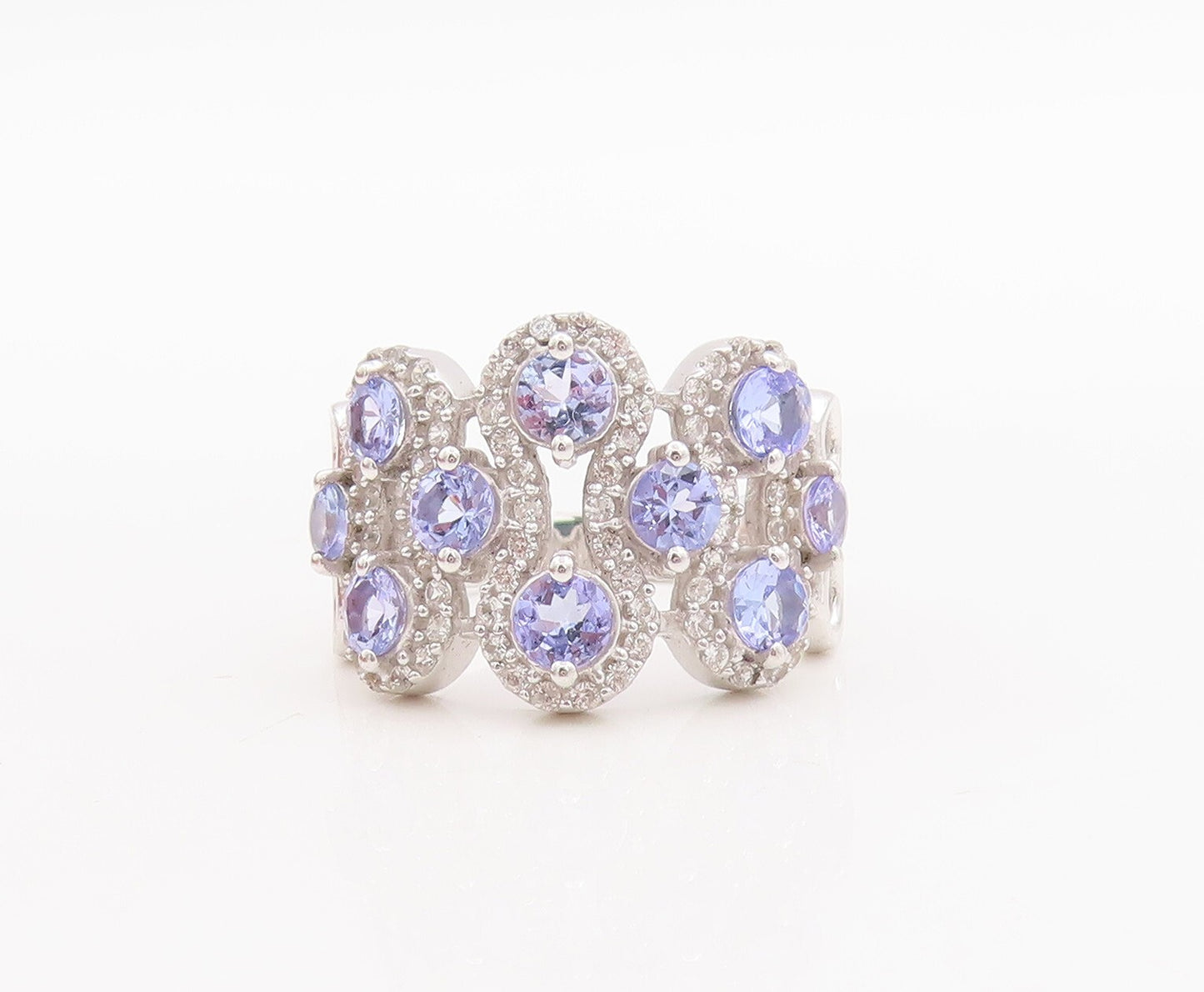 925 Sterling Silver Vintage Ring Round Tanzanite & Topaz Band  Sz 7  RG29159