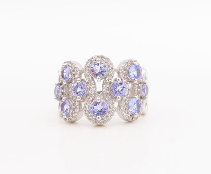 925 Sterling Silver Vintage Ring Round Tanzanite & Topaz Band  Sz 7  RG29159