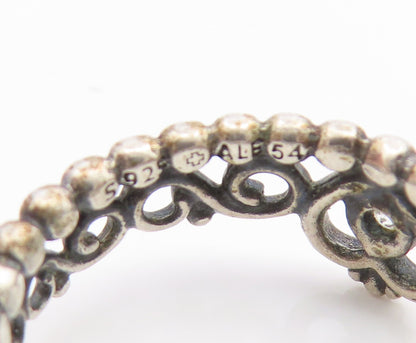 925 Sterling Silver Vintage Ring PANDORA CZ Princess Heart Crown  Sz 7  RG35139