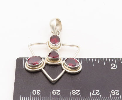 925 Sterling Silver Vintage Pendant Oval & Triangle Cut Garnet Triangle  PT23410