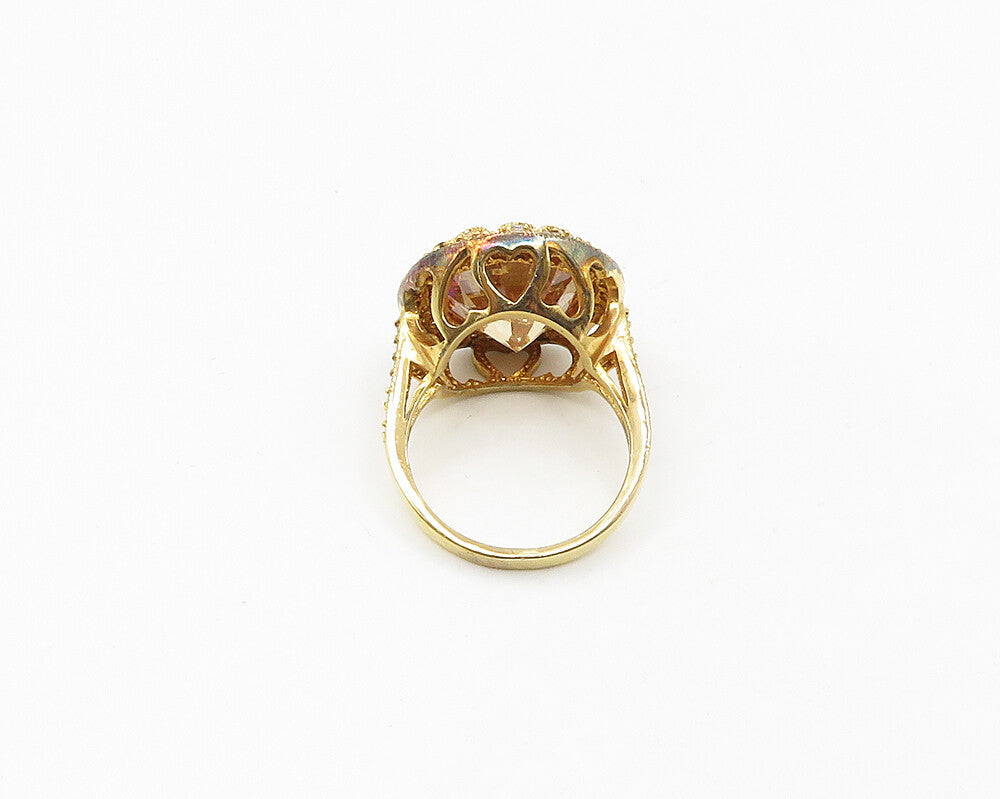 925 Sterling Silver  Cubic Zirconia Gold Plated Cocktail Ring Sz 7.5  RG18703