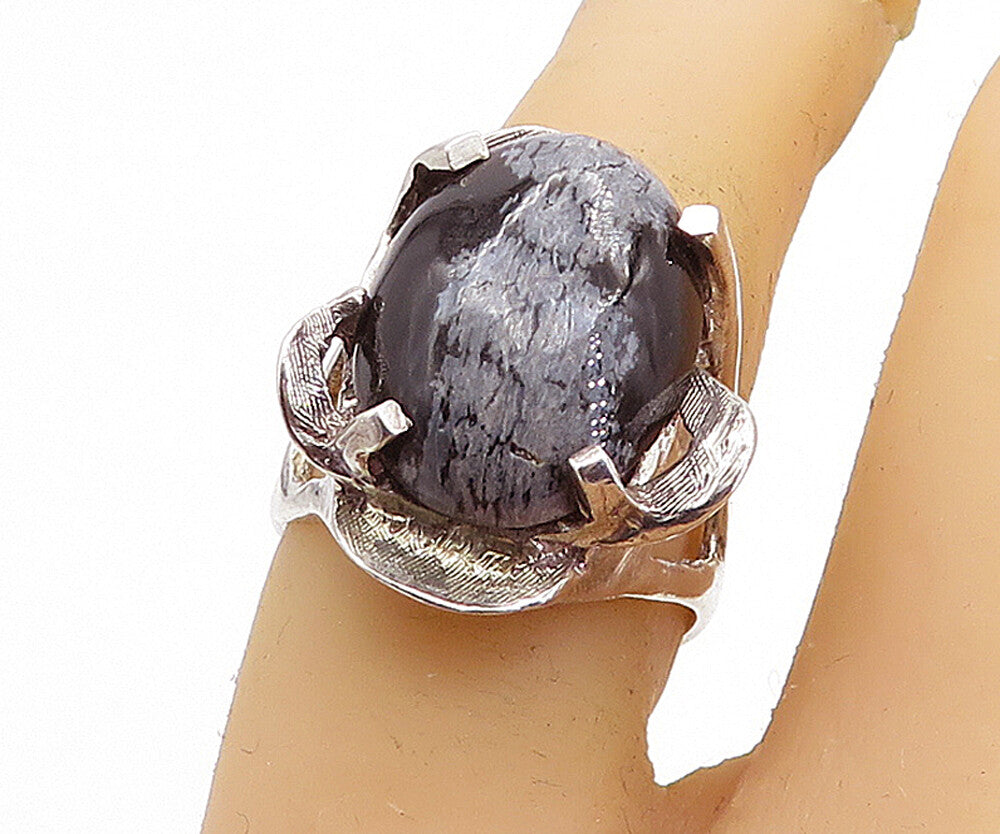925 Sterling Silver  Vintage Modernist Obsidian Cocktail Ring Sz 6.5  RG6319