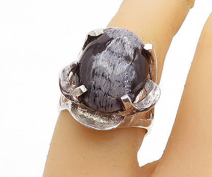 925 Sterling Silver  Vintage Modernist Obsidian Cocktail Ring Sz 6.5  RG6319