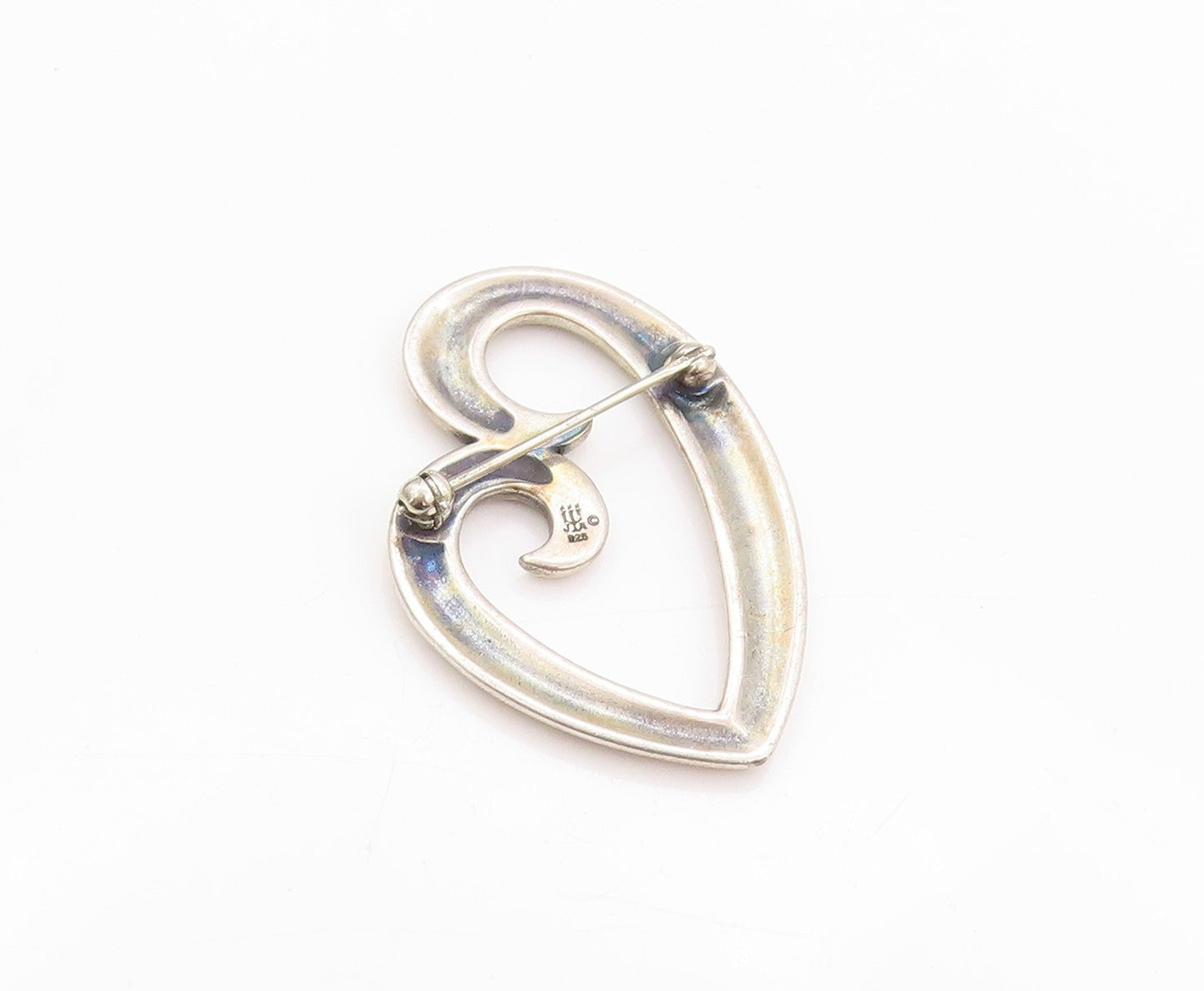 925 Sterling Silver Vintage Brooch JAMES AVERY Swirly Cutout Love Heart  BP11610