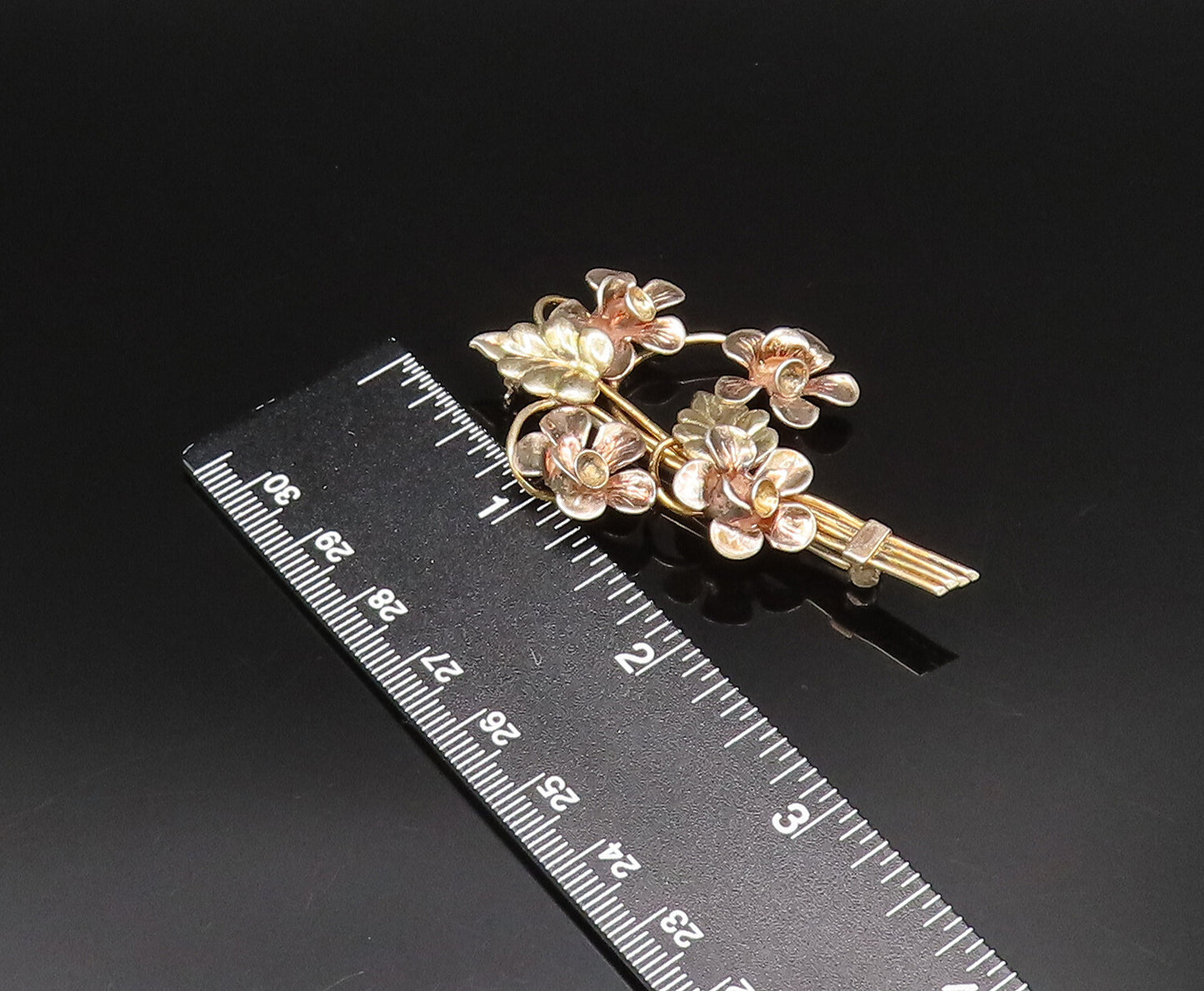 925 Silver  Vintage Gold Plated Bouquet Of Stem Flowers Brooch Pin  BP9961
