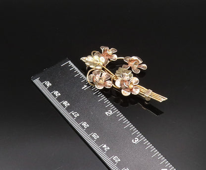925 Silver  Vintage Gold Plated Bouquet Of Stem Flowers Brooch Pin  BP9961
