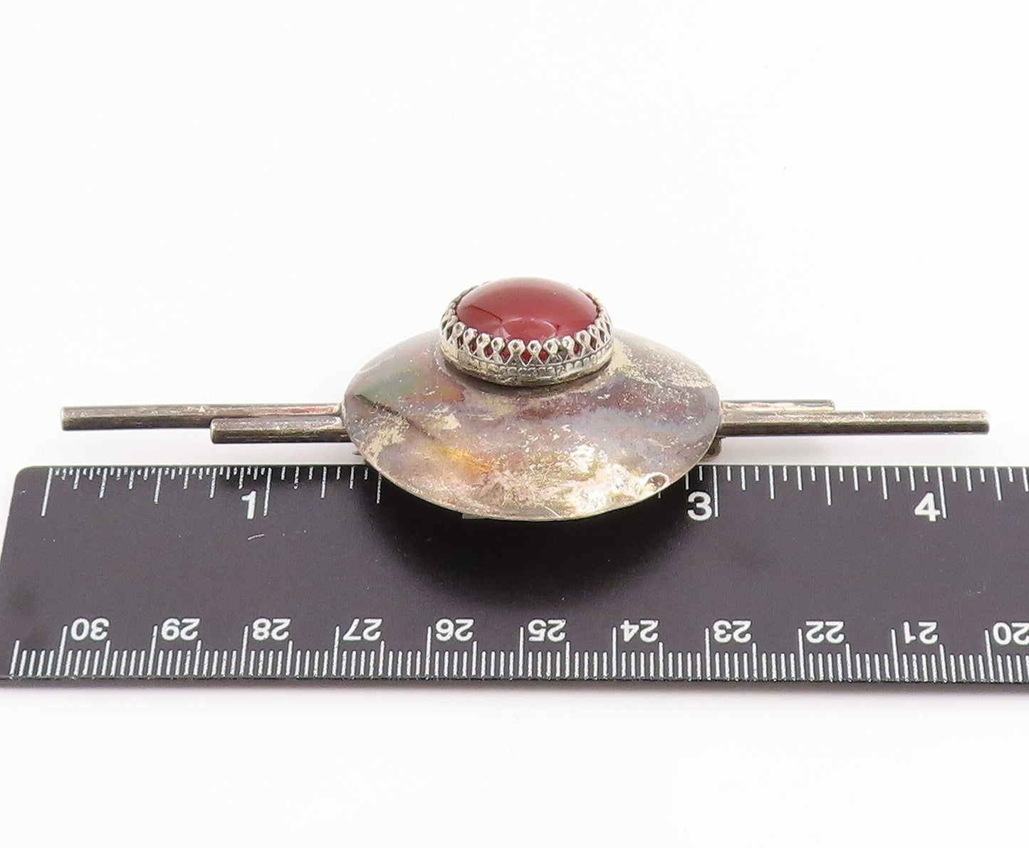 925 Sterling Silver Vintage Brooch Cabochon Carnelian Geometric Pin  BP12448
