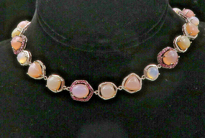 925 Sterling Silver  Cabochon Quartz & Genuine Diamonds Chain Necklace  NE2132