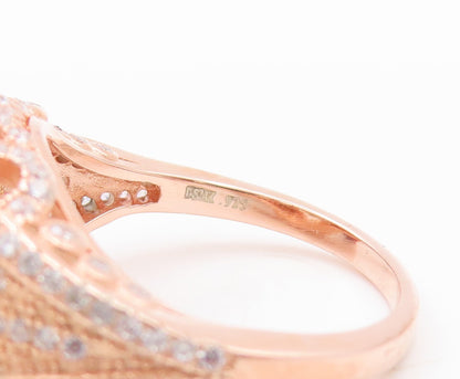 925 Sterling Silver Vintage Ring Rose Gold Plated Morganite & CZ  Sz 7  RG29473
