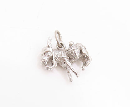 925 Sterling Silver Vintage Pendant 3D Donkey Carrying Baskets Charm  PT25114