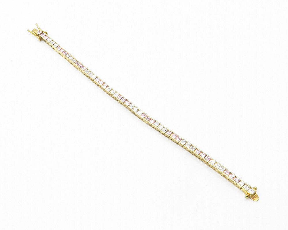 925 Silver  Pink & White Cubic Zirconia Gold Plated Chain Bracelet  BT5450