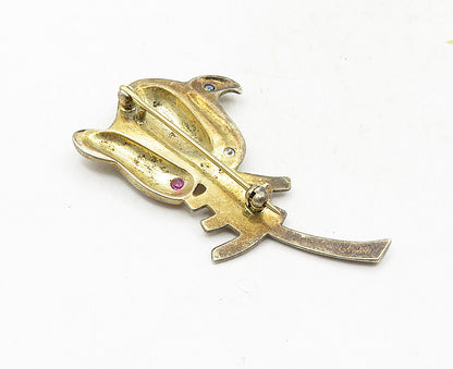 925 Sterling Silver  Vintage Topaz Accented Rose Flower Brooch Pin  BP3477