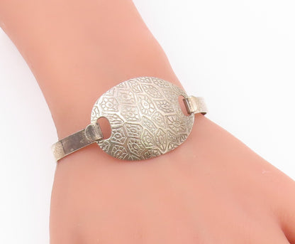 DESIGNER 925 Silver  Vintage Etched Pattern Shiny Hook Bangle Bracelet  BT8633