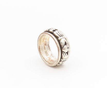925 Sterling Silver Vintage Ring Carved Spinning Claddagh Band  Sz 6  RG34406