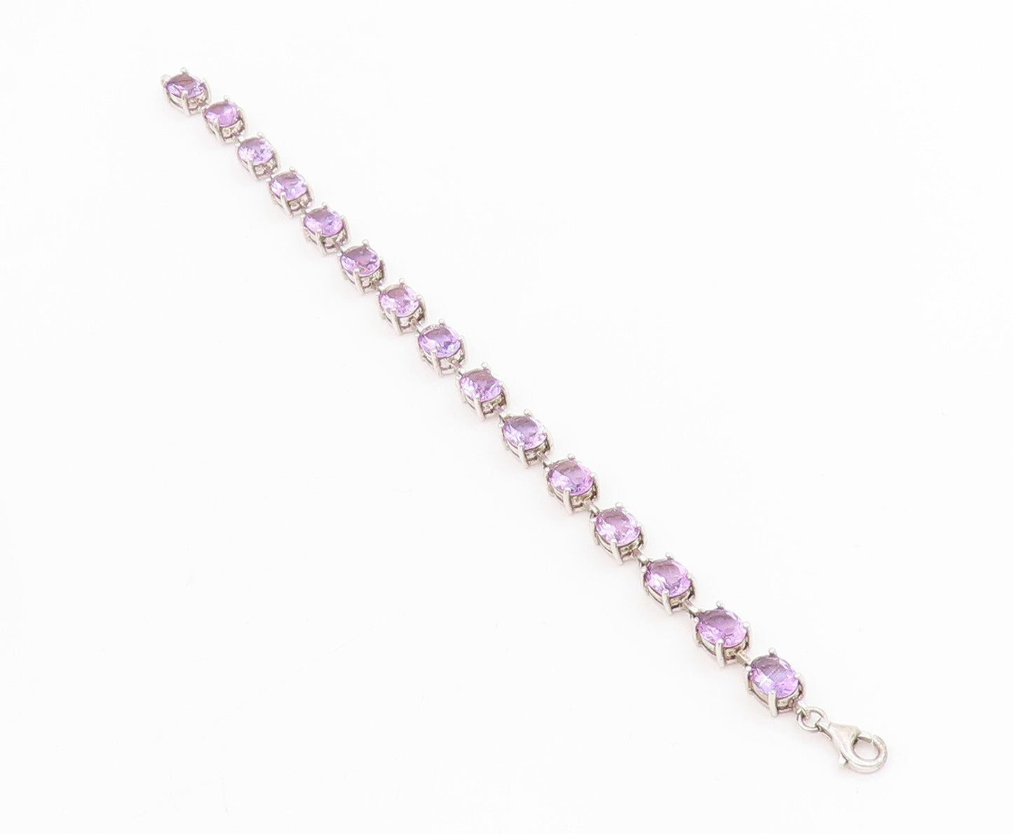 925 Sterling Silver Vintage Bracelet Elegant Real Amethyst Link Chain  BT11544