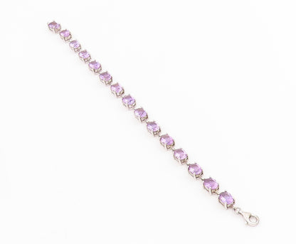 925 Sterling Silver Vintage Bracelet Elegant Real Amethyst Link Chain  BT11544