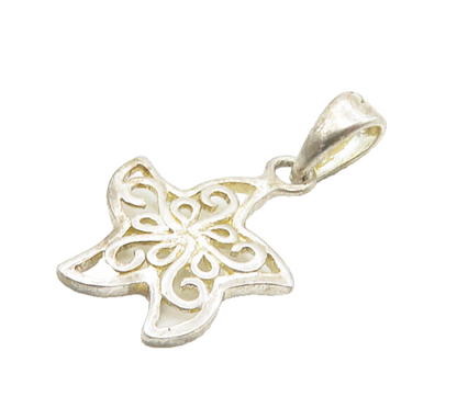 925 Sterling Silver  Vintage Petite Shiny Open Swirl Starfish Pendant  PT14425