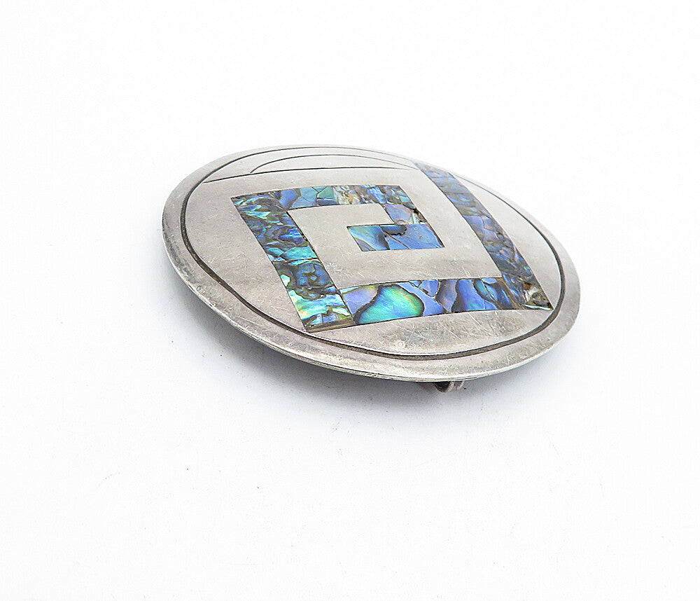 MEXICO 925 Sterling Silver  Vintage Abalone Shell Pattern Brooch Pin  BP1569